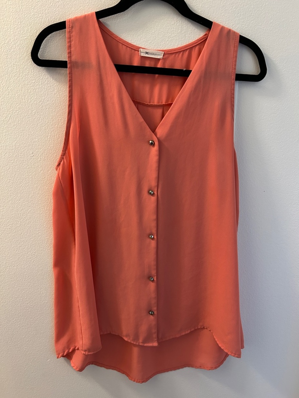 Everly Coral-Orange Sleeveless V-Neck Button Front Blouse